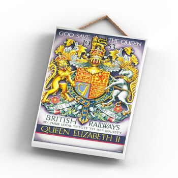 P0989 - London God Save The Queen Affiche originale des chemins de fer nationaux sur une plaque décor vintage 3