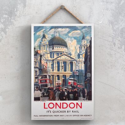P0994 - Afiche original del Ferrocarril Nacional de Londres St Pauls en una placa con decoración vintage