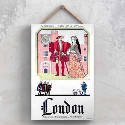 P0996 - London Tudor Architecture Original National Railway Poster en una placa de decoración vintage