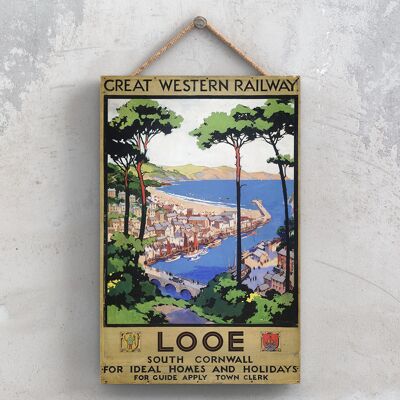 P0999 - Looe 2 Original National Railway Poster auf einer Plakette im Vintage-Dekor