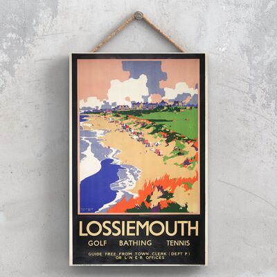 P1000 - Lossiemouth Golf Poster originale della National Railway su una targa con decorazioni vintage