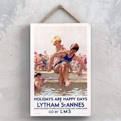 P1004 - Lytham St Annes Happy Days Poster originale della National Railway su una targa con decorazioni vintage