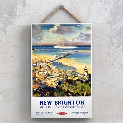 P1014 - New Brighton Wallasey Beach View Poster originale della National Railway su una targa con decorazioni vintage