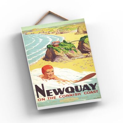 P1018 - Newquay On The Cornish Coast Affiche originale des chemins de fer nationaux sur une plaque décor vintage