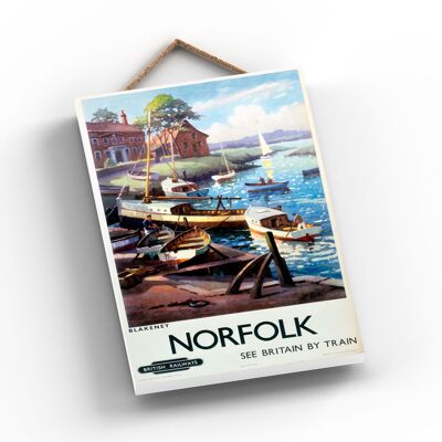 P1020 - Cartel original del Ferrocarril Nacional de Norfolk Boats en una placa de decoración vintage