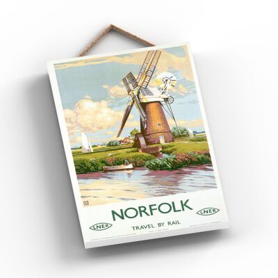 P1024 - Cartel original del ferrocarril nacional del molino de viento de Norfolk en una placa de decoración vintage