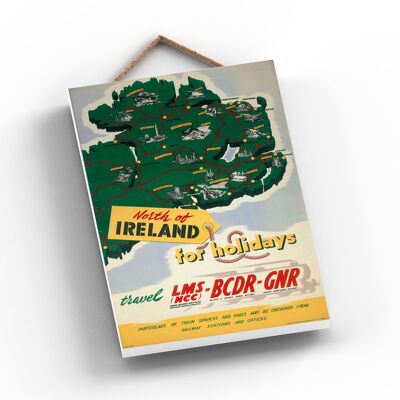 P1025 - Póster del Ferrocarril Nacional Original del mapa del norte de Irlanda en una placa de decoración vintage