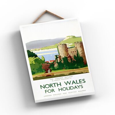 P1027 - North Wales Conway Estuary Poster originale della National Railway su una targa con decorazioni vintage