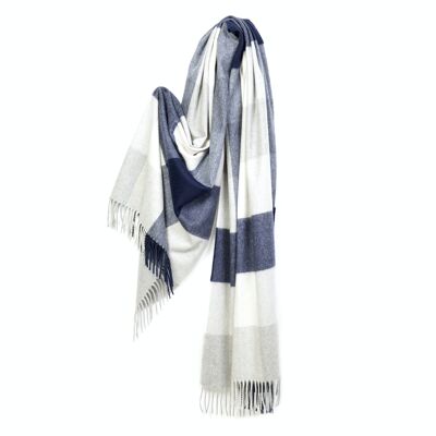 Callan Navy Reiver Check Cashmere Stole