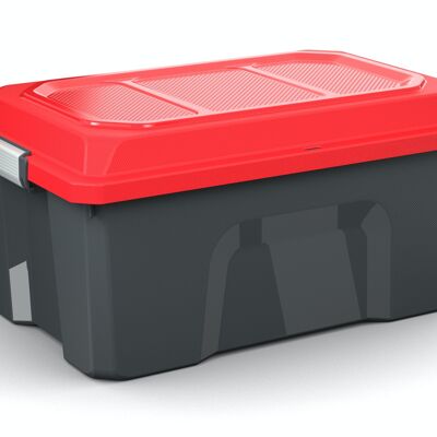 Aufbewahrungskoffer mit Klappdeckel 40L - Rot und Schwarz