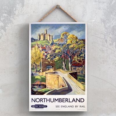 P1031 - Northumberland Castle Original National Railway Poster auf einer Plakette im Vintage-Dekor