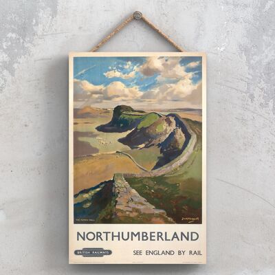 P1032 - Poster delle ferrovie nazionali originali delle mura romane del Northumberland su una targa con decorazioni vintage