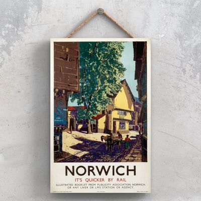 P1033 - Poster originale della ferrovia nazionale di Norwich su una targa con decorazioni vintage