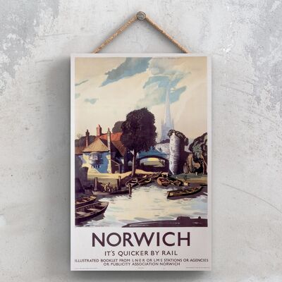 P1034 - Cartel original del ferrocarril nacional del puente de Norwich en una placa de decoración vintage
