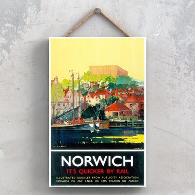 P1035 - Norwich Framk H Mason Affiche originale des chemins de fer nationaux sur une plaque décor vintage