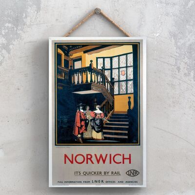 P1036 - Affiche originale des chemins de fer nationaux de Norwich Strangers sur une plaque décor vintage