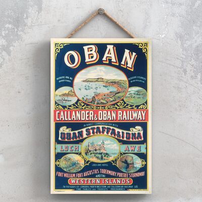 P1041 - Affiche originale des chemins de fer nationaux d'Oban Western Islands sur une plaque décor vintage