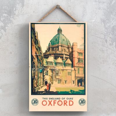 P1042 - Poster originale della National Railway di Oxford su una targa con decorazioni vintage