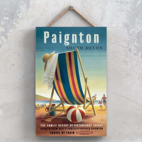 P1044 - Paignton Deck Chair Original National Railway Poster On A Plaque Vintage Decor