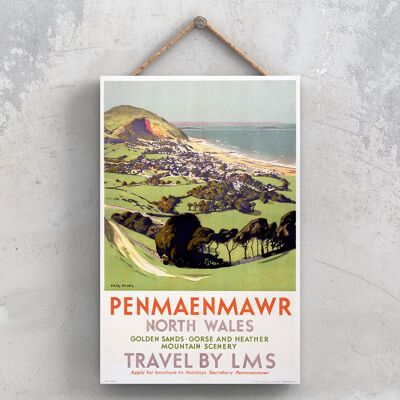 P1048 - Penmaenmawr North Wales Poster originale delle ferrovie nazionali su una targa con decorazioni vintage