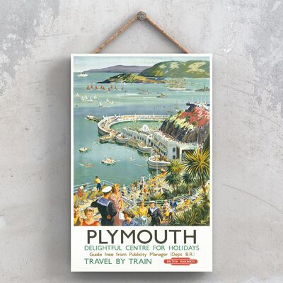 P1054 - Plymouth Delizioso poster originale della National Railway su una targa con decorazioni vintage