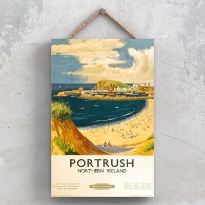 P1057 - Portrush Sand Original National Railway Poster auf einer Plakette im Vintage-Dekor
