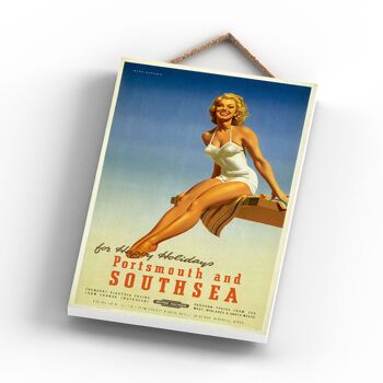 P1059 - Affiche originale des chemins de fer nationaux de Portsmouth Southsea Holidays sur une plaque décor vintage 2