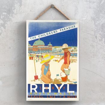 P1070 - Rhyl Childrens Paradise Affiche originale des chemins de fer nationaux sur une plaque décor vintage 1