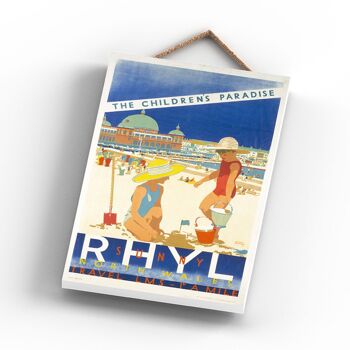 P1070 - Rhyl Childrens Paradise Affiche originale des chemins de fer nationaux sur une plaque décor vintage 3