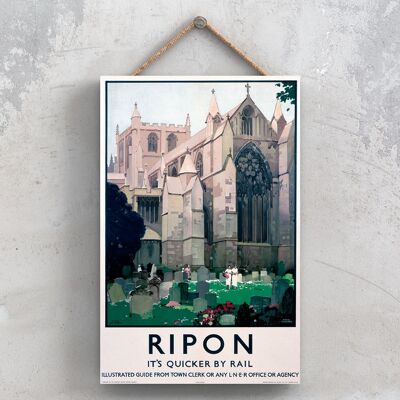 P1071 - Cartel del Ferrocarril Nacional Original de la Iglesia de Ripon en una placa de decoración vintage