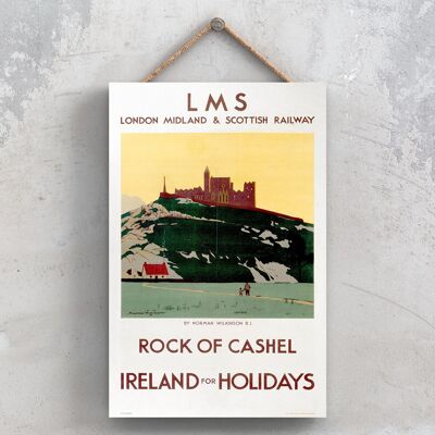 P1073 - Rock Of Cashel Original National Railway Poster auf einer Plakette im Vintage-Dekor