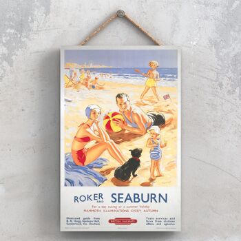 P1074 - Roker Seaburn Outing Affiche originale des chemins de fer nationaux sur une plaque décor vintage 1
