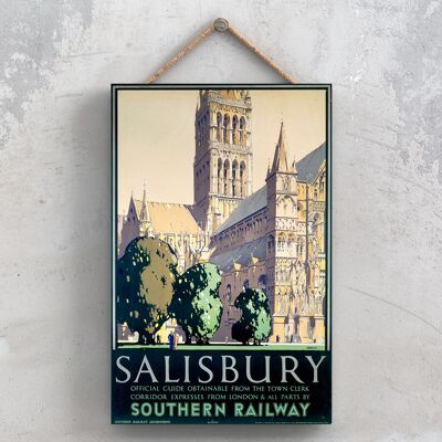 P1081 - Kathedrale von Salisbury Original National Railway Poster auf einer Plakette im Vintage-Dekor