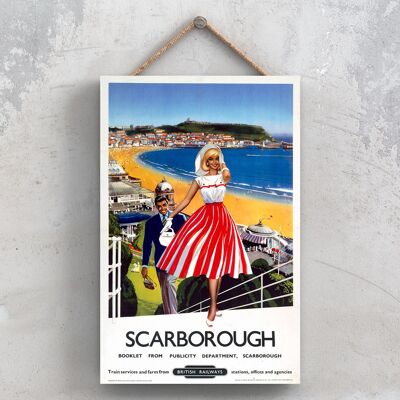 P1087 - Scarborough Stairs Original National Railway Poster auf einer Plakette im Vintage-Dekor