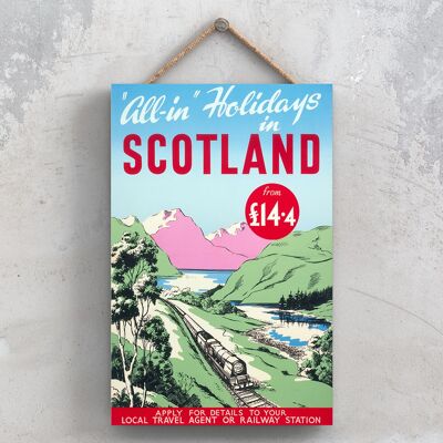 P1088 - Scozia tutto nel poster originale delle ferrovie nazionali su una targa con decorazioni vintage