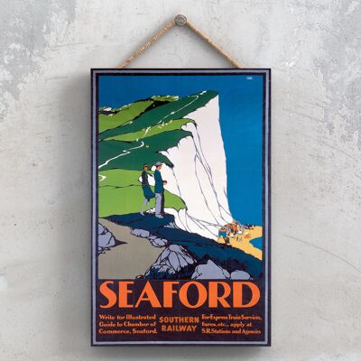 P1090 - Poster originale della National Railway di Seaford Cliffs su una targa con decorazioni vintage