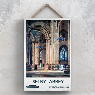 P1091 - Poster originale della National Railway di Selby Abbey su una targa con decorazioni vintage