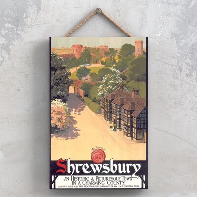 P1095 - Shrewsbury Historic Original National Railway Poster auf einer Plakette im Vintage-Dekor