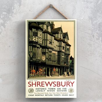 P1096 - Shrewsbury Historic Town Affiche originale des chemins de fer nationaux sur une plaque décor vintage 1