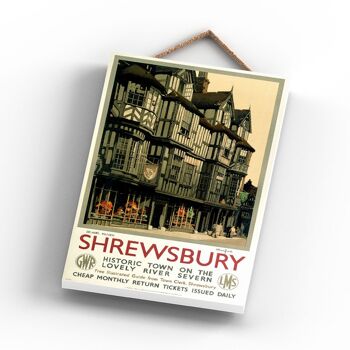 P1096 - Shrewsbury Historic Town Affiche originale des chemins de fer nationaux sur une plaque décor vintage 3