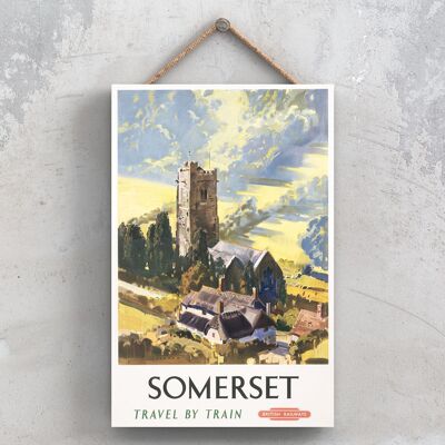 P1103 - Somerset Travel By Train Poster originale della National Railway su una targa con decorazioni vintage