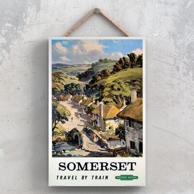 P1104 - Poster della ferrovia nazionale originale della regione occidentale del Somerset su una targa con decorazioni vintage