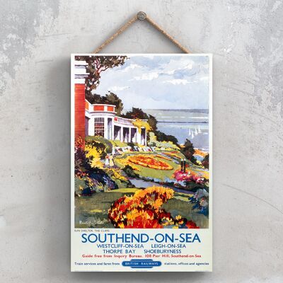 P1105 - Poster originale della National Railway di Southend On Sea su una targa con decorazioni vintage