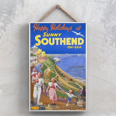 P1106 - Southend On Sea Sunny Poster originale della National Railway su una targa con decorazioni vintage