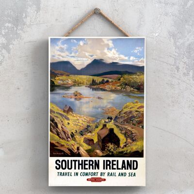 P1107 - Poster originale delle ferrovie nazionali dell'Irlanda del sud su una targa con decorazioni vintage