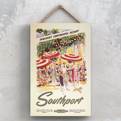 P1108 - Southport Continental Poster originale della ferrovia nazionale su una targa con decorazioni vintage