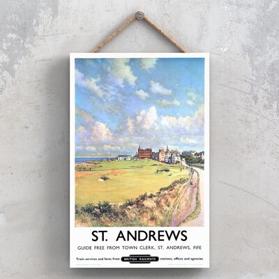 P1112 - St Andrews Scotland Poster originale della National Railway su una targa con decorazioni vintage