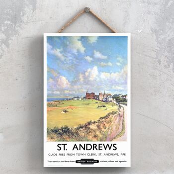 P1112 - Affiche originale des chemins de fer nationaux de St Andrews en Écosse sur une plaque décor vintage 1