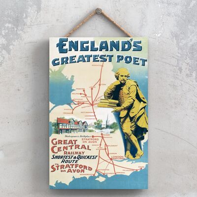 P1116 – Stratford Upon Avon Englands größter Dichter Original National Railway Poster auf einer Plakette im Vintage-Dekor