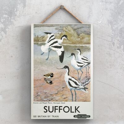 P1118 - Suffolk Avocets Poster originale della National Railway su una targa con decorazioni vintage